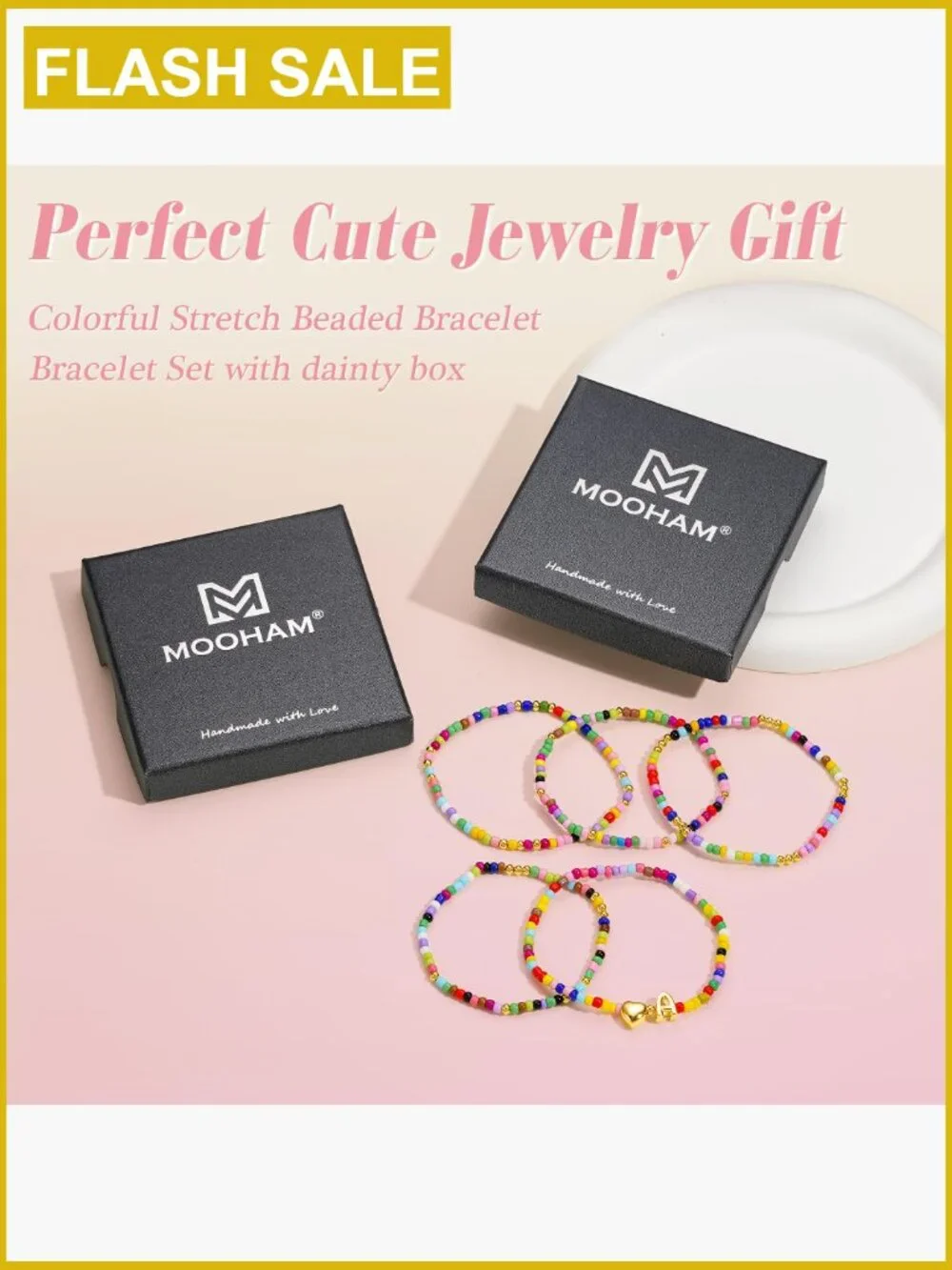 Colorful Beaded Initial Bracelets for Girls, Stretch Heart Letter Bracelet Set,